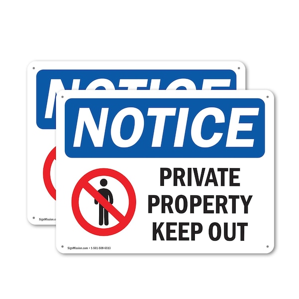 Signmission Private Property Keep Out OSHA Notice Sign, Plastic, 14in W x 10in L, 2PK OS-2PACK-NS-P-1014-L-16418 - main
